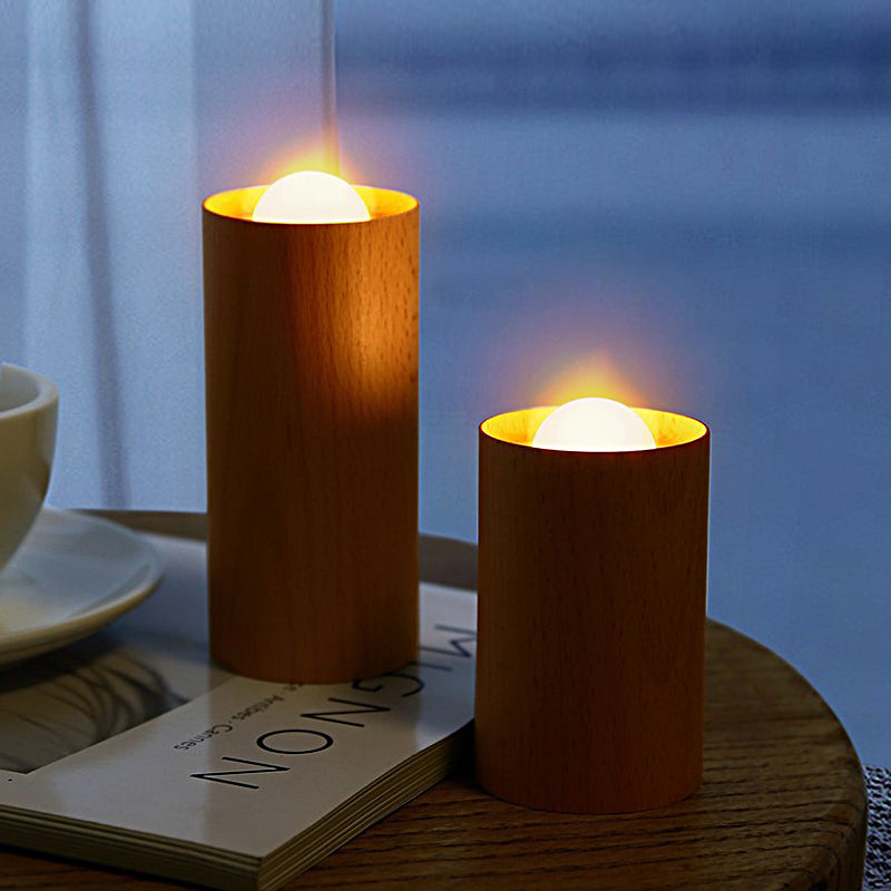 Candlelight Ambient Wood Cylinder Accent LED Table Lamp by Tavilume - wood small table lamp, view 2