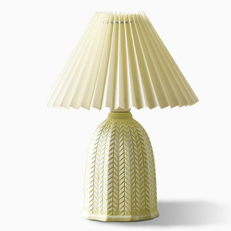 Vintage Tapered Pleated Linen Shade Ceramic 1-Light Table Lamp by Tavilume - ceramic small table lamp, view 4
