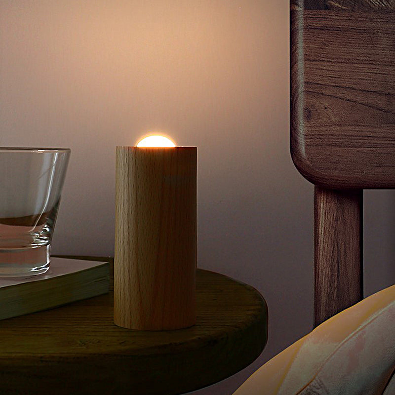 Candlelight Ambient Wood Cylinder Accent LED Table Lamp by Tavilume - wood small table lamp, view 4