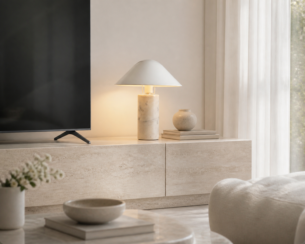 Adelaide Marble Table Lamp product view 3, showing Metal, Marble and Black, White