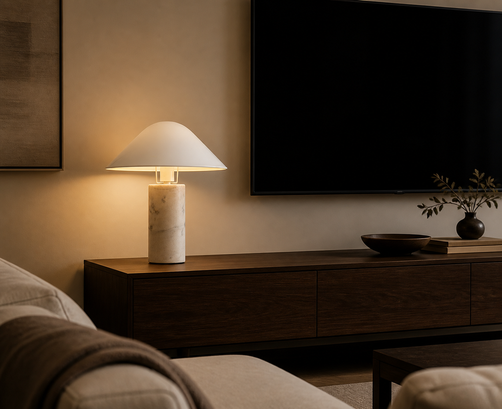 Adelaide Marble Table Lamp product view 4, showing Metal, Marble and Black, White