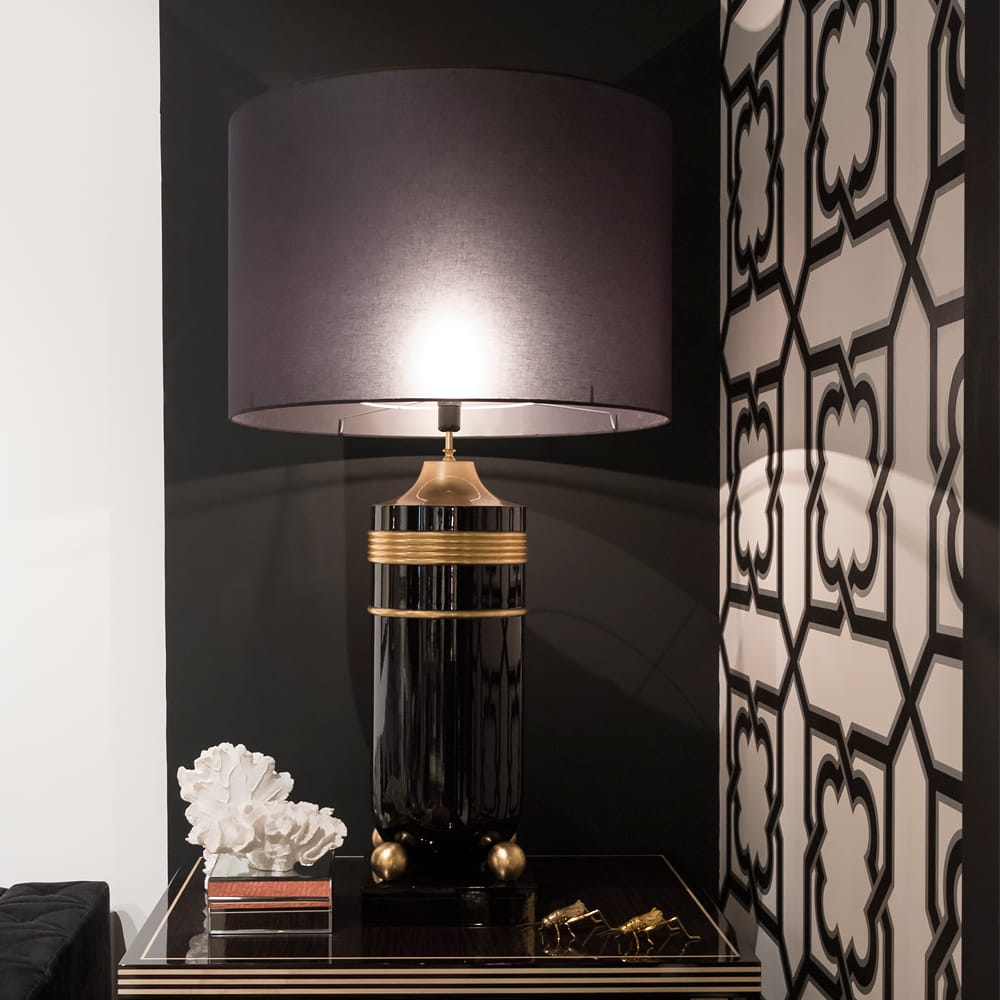 Premium Black Lacquered And Gold Table Lamp by Tavilume - fabric medium table lamp, view 2