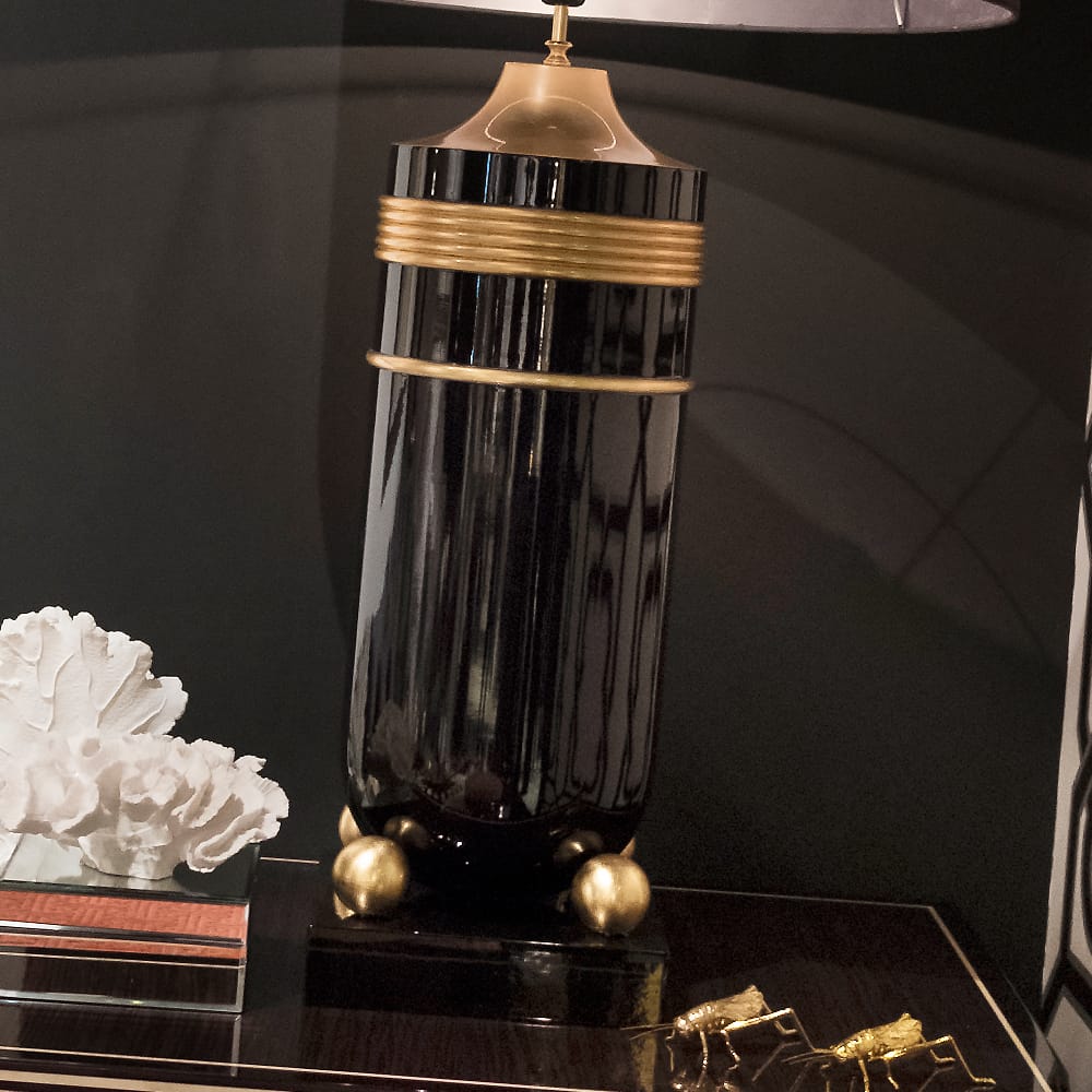 Premium Black Lacquered And Gold Table Lamp by Tavilume - fabric medium table lamp, view 3