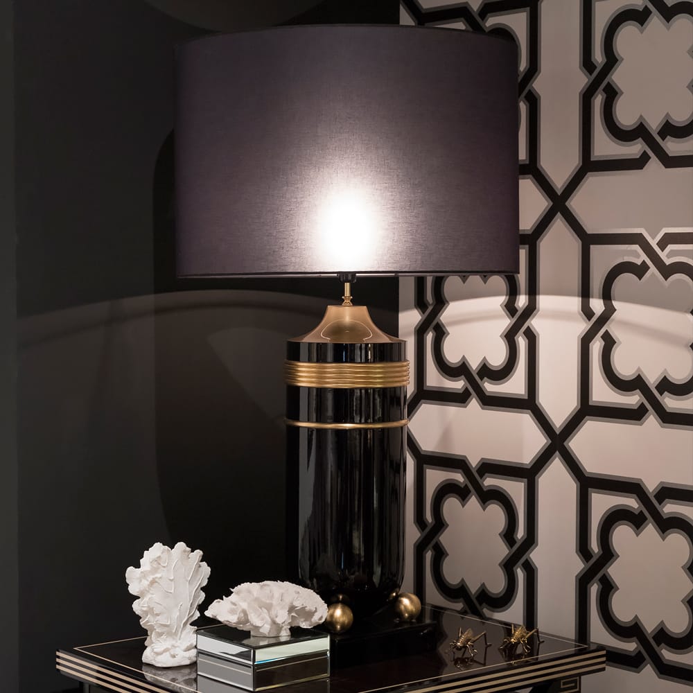Premium Black Lacquered And Gold Table Lamp by Tavilume - fabric medium table lamp, view 1