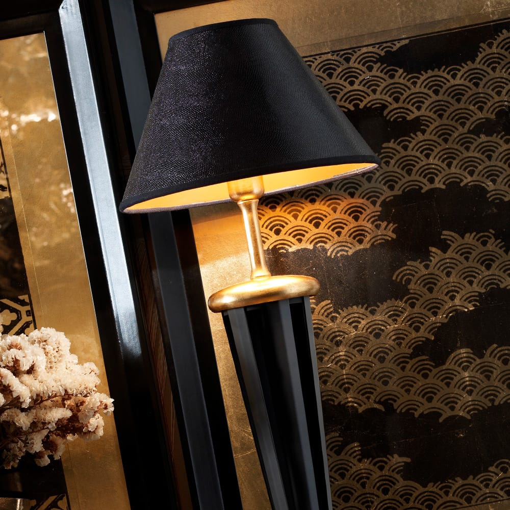 Exclusive Black And Gold Leaf Italian Table Lamp by Tavilume - fabric large table lamp, view 2