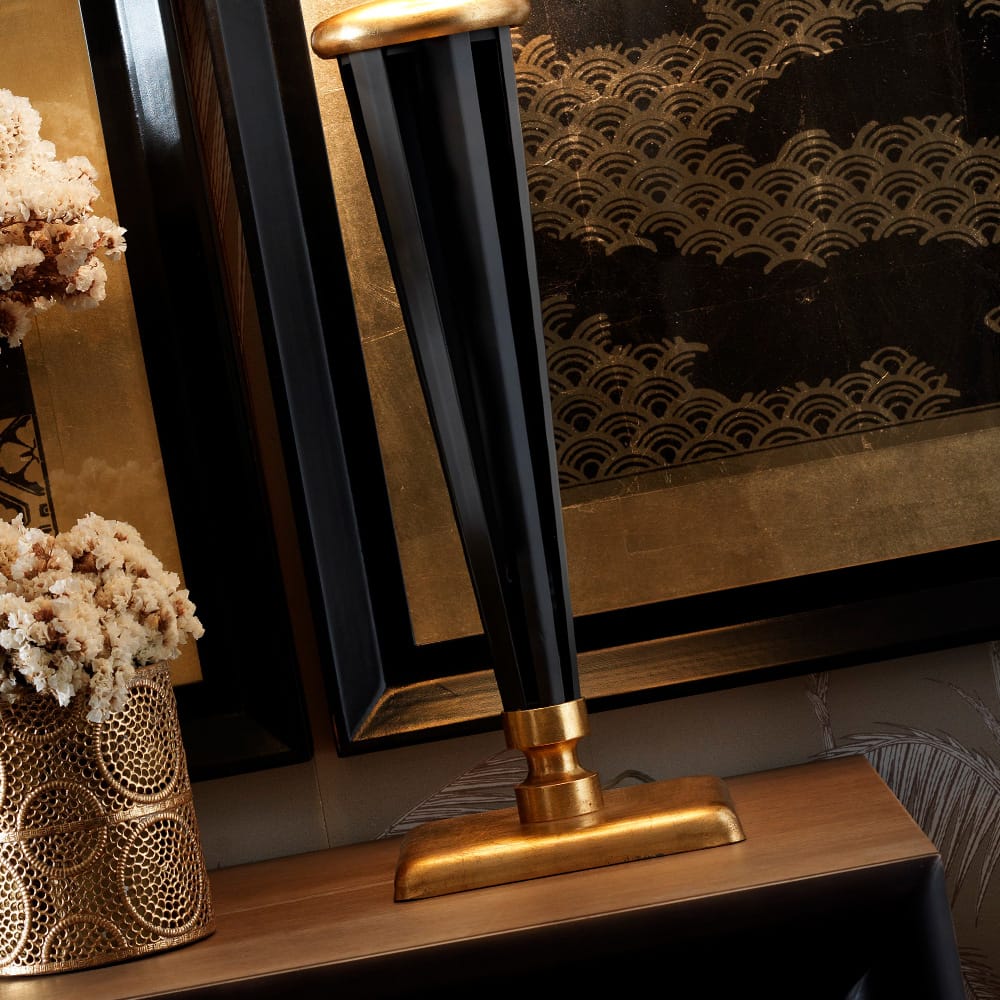 Exclusive Black And Gold Leaf Italian Table Lamp by Tavilume - fabric large table lamp, view 3