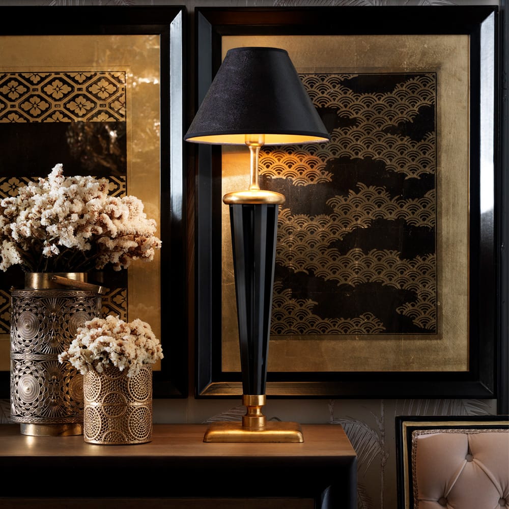 Exclusive Black And Gold Leaf Italian Table Lamp by Tavilume - fabric large table lamp, view 4