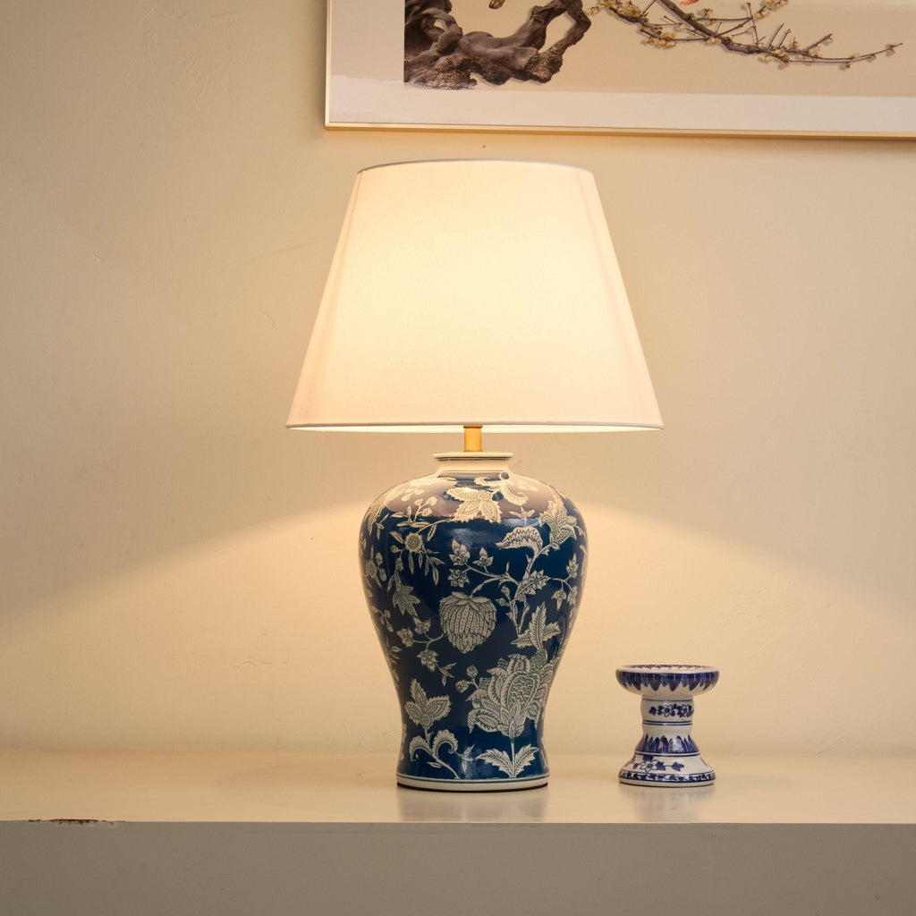 Indigo Floral Vine Ceramic Table Lamp by Tavilume - ceramic medium table lamp, view 4