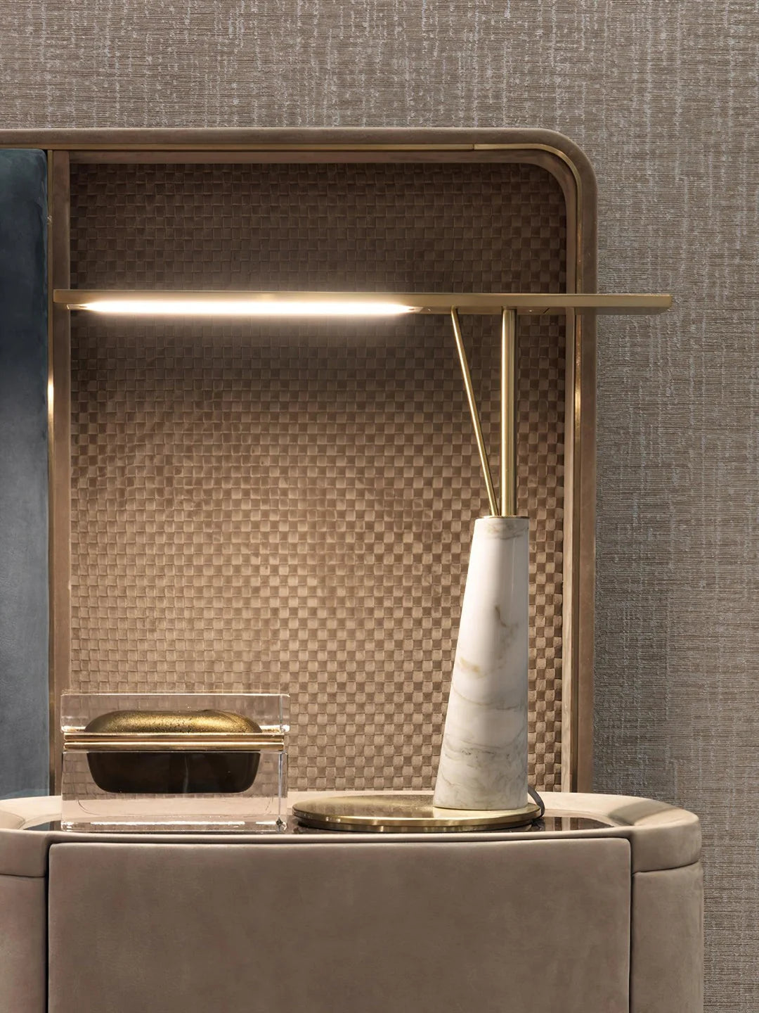Jasper Table Lamp product view 8, showing Iron, Marble and Gold, Satin Nickel
