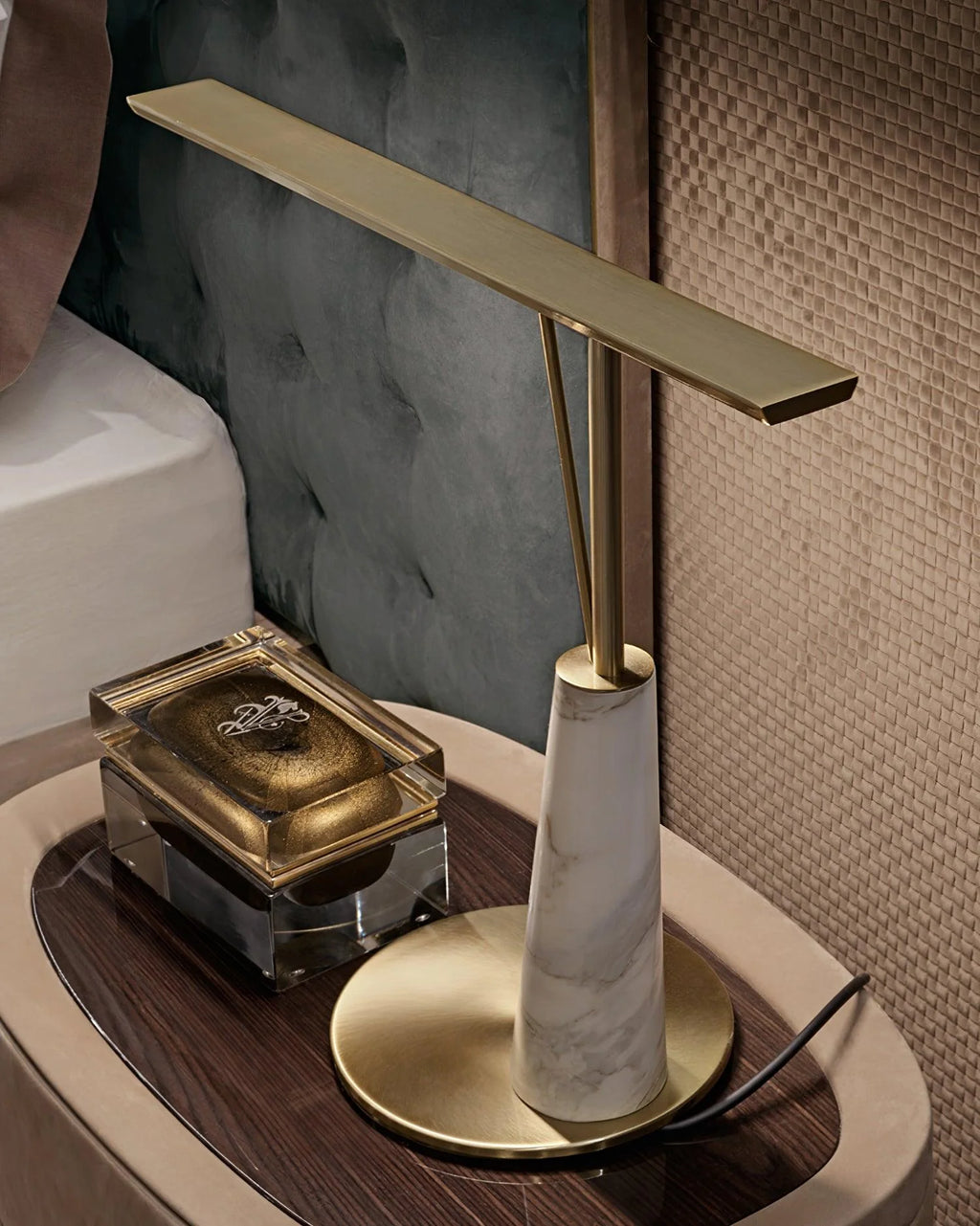 Jasper Table Lamp product view 3, showing Iron, Marble and Gold, Satin Nickel
