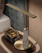 Jasper Table Lamp product view 3, showing Iron, Marble and Gold, Satin Nickel