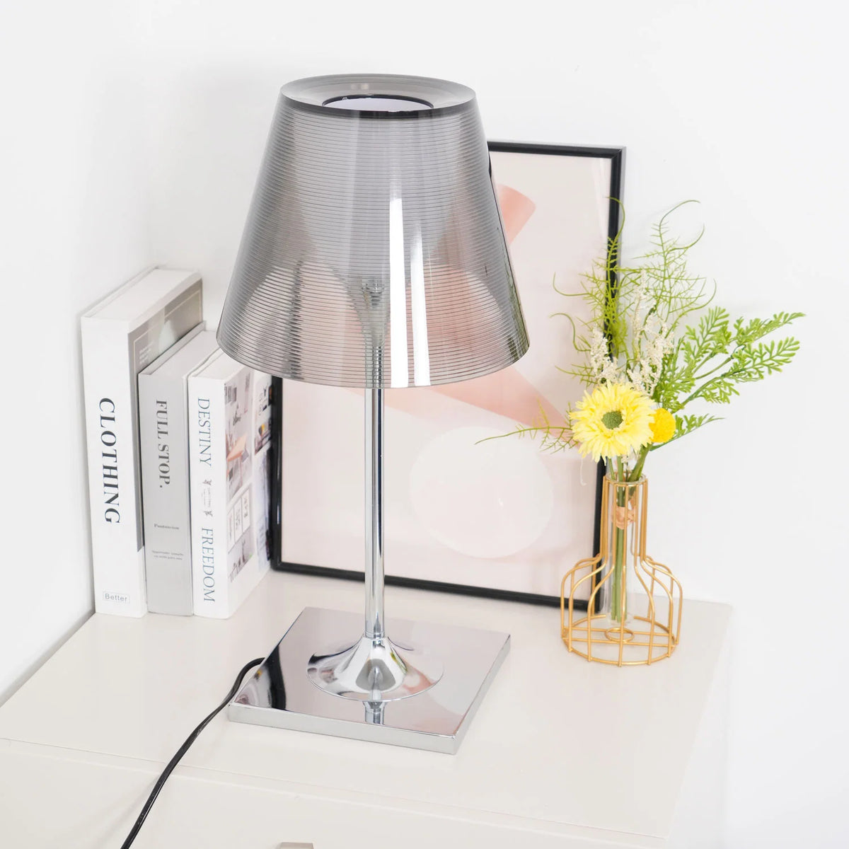 Chrome Prism Table Lamp product view 7, showing Acrylic, Iron and Clear, Smoke grey, Bronze