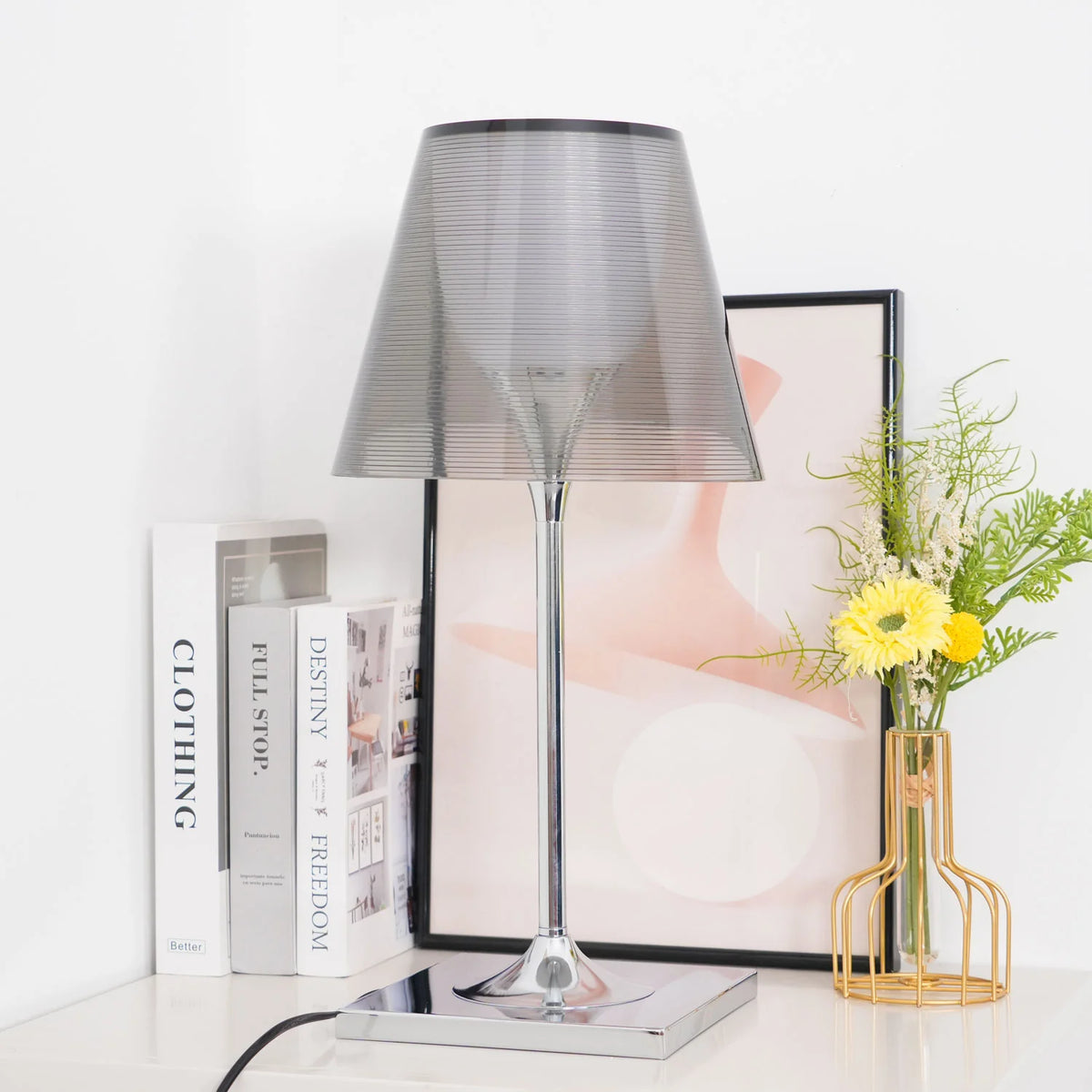 Chrome Prism Table Lamp product view 10, showing Acrylic, Iron and Clear, Smoke grey, Bronze
