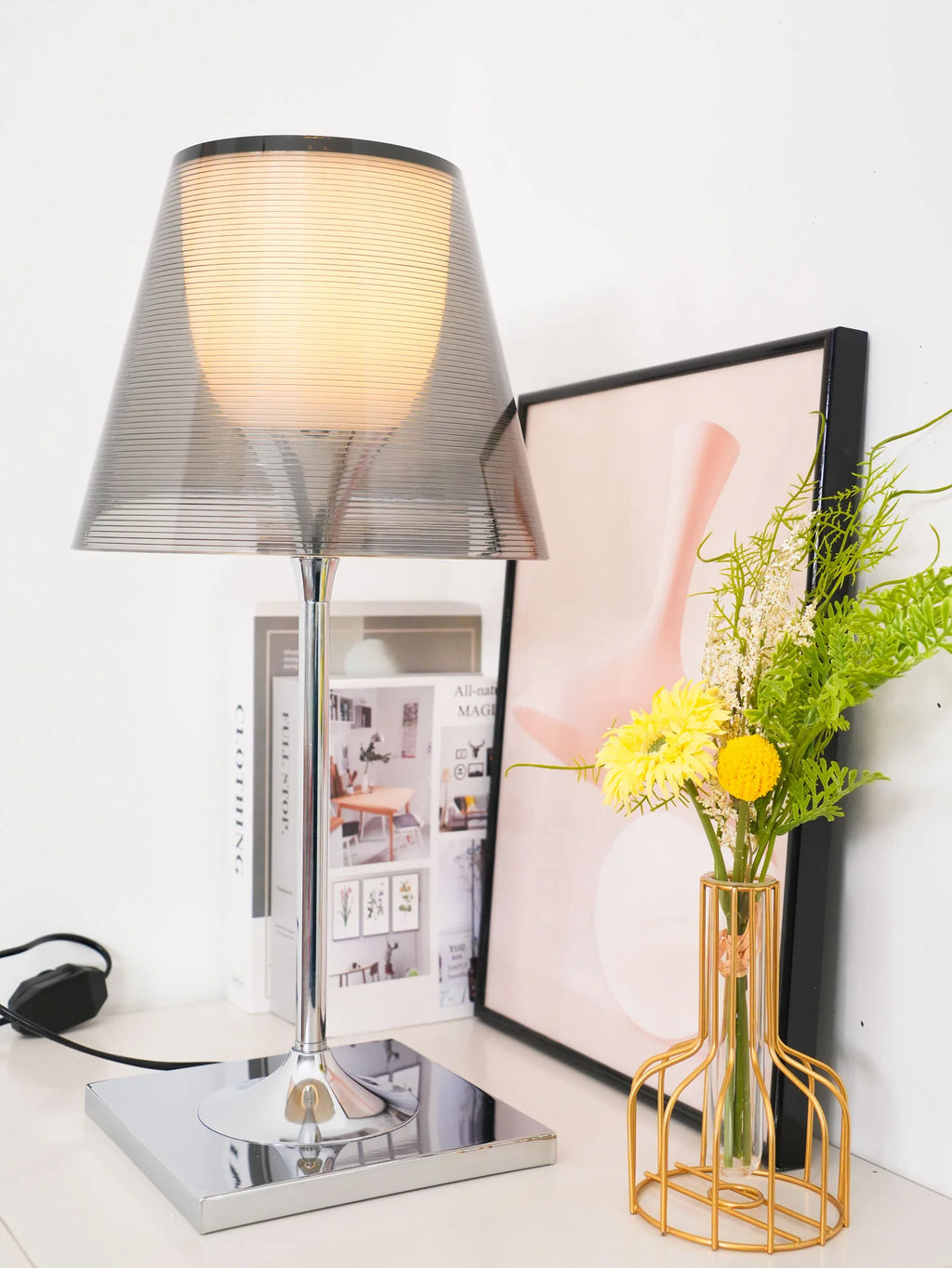 Chrome Prism Table Lamp product view 12, showing Acrylic, Iron and Clear, Smoke grey, Bronze
