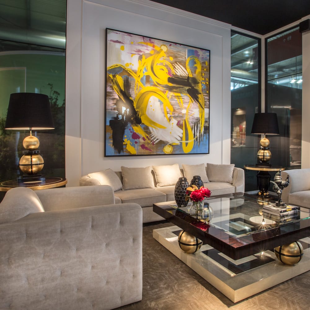 Luxurious Large Black Lacquered And Gold Leaf Orbs Table Lamp by Tavilume - fabric medium table lamp, view 5