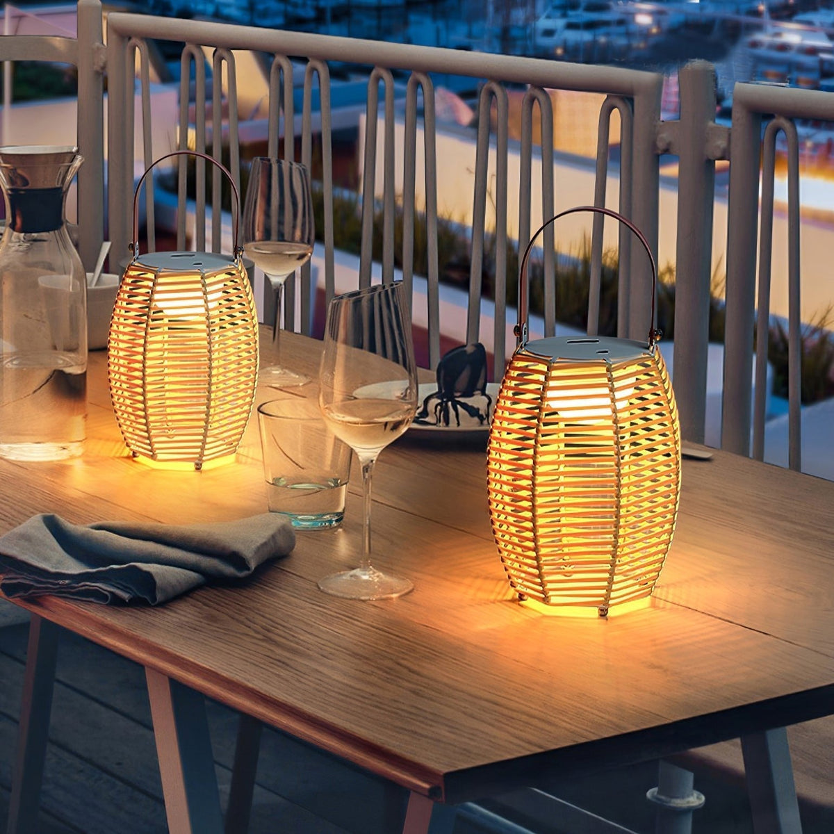 Lantern USB-Powered Table Lamp by Tavilume - rattan small table lamp, view 2