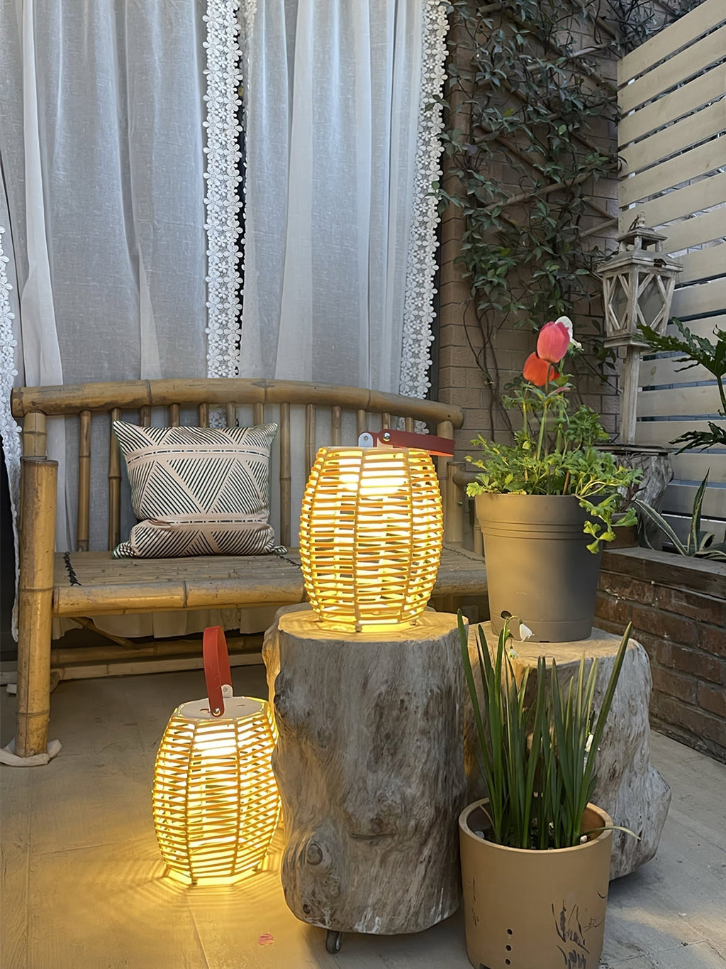 Lantern USB-Powered Table Lamp by Tavilume - rattan small table lamp, view 6