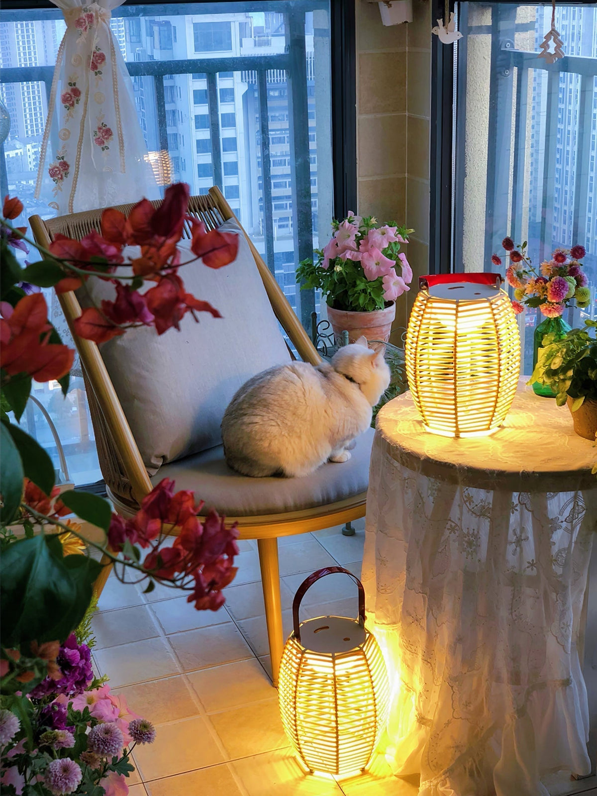 Lantern USB-Powered Table Lamp by Tavilume - rattan small table lamp, view 8