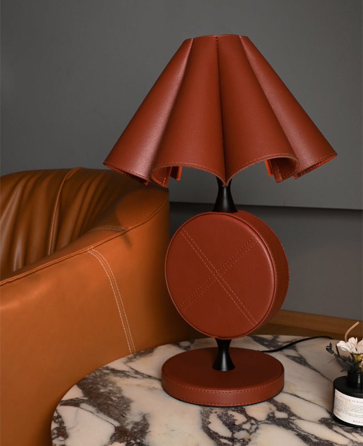 Saddle Stitch Table Lamp by Tavilume - leather medium table lamp, view 2
