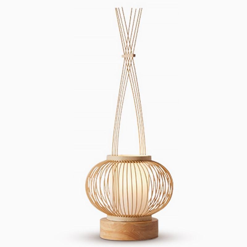 Rustic Woven Bamboo Table Lamp with Cylinder LED Light & USB Port by Tavilume - wood large table lamp, view 8