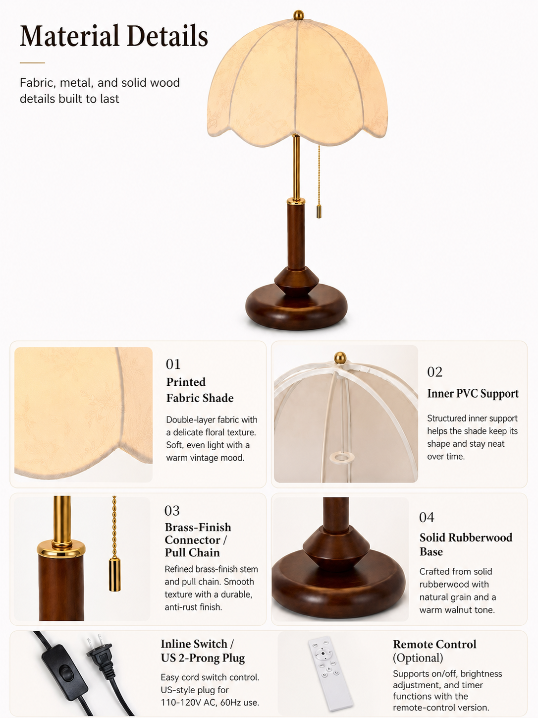 Marielle Vintage Wood Table Lamp by Tavilume - wood medium table lamp, view 3