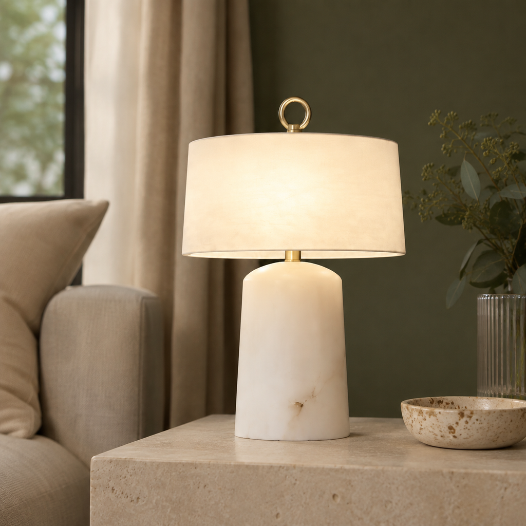 Aogashima Table Lamp product view 2, showing Brass, Iron, Marble and White & Brass