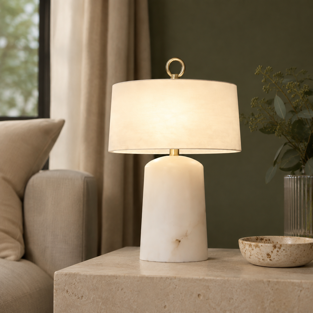 Aogashima Table Lamp product view 2, showing Brass, Iron, Marble and White & Brass