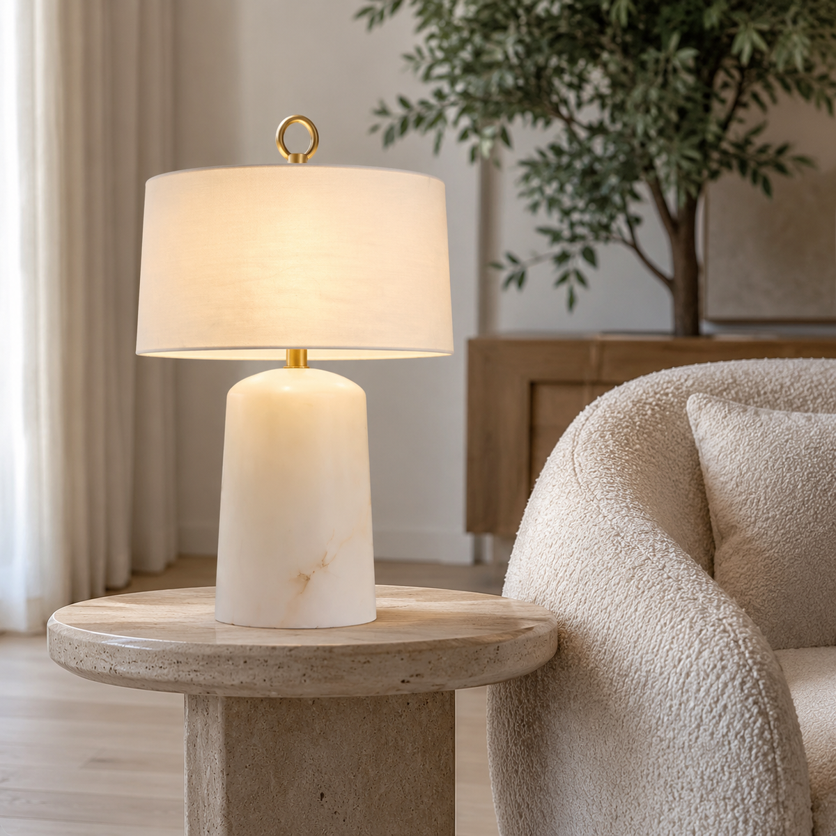 Aogashima Table Lamp product view 5, showing Brass, Iron, Marble and White & Brass