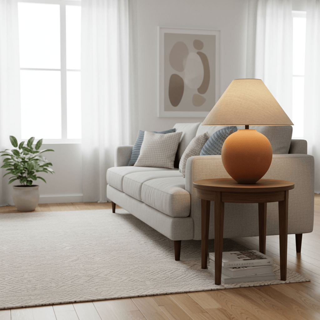 Terracotta Hued Ceramic Table Lamp by Tavilume - ceramic medium table lamp, view 3