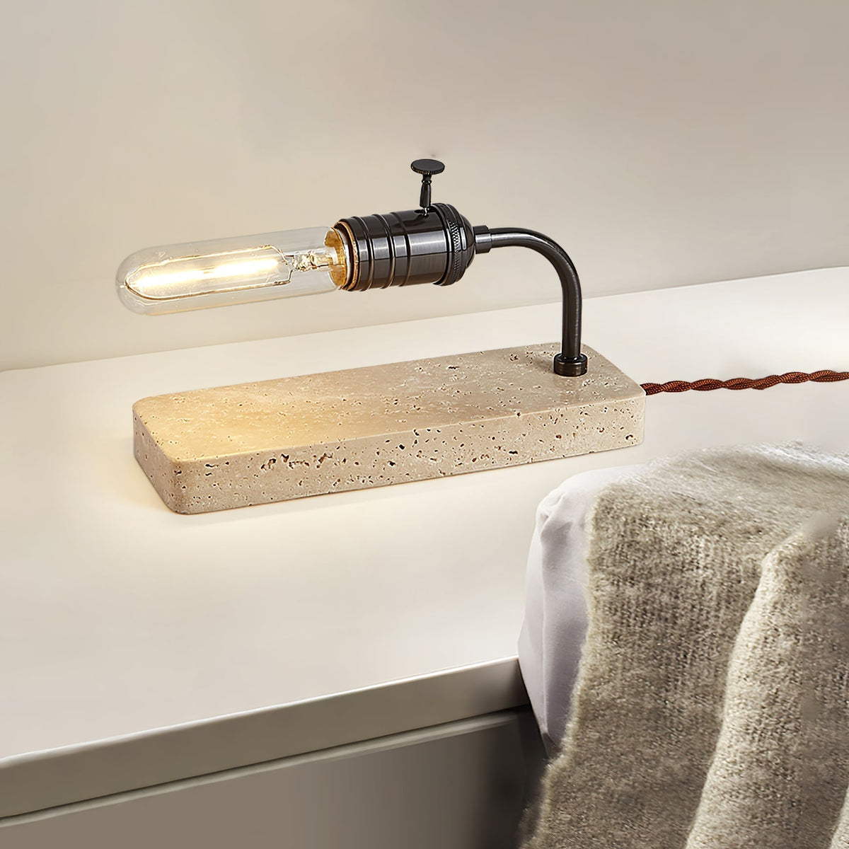 Travertine Vintage Tube Table Lamp by Tavilume - travertine small table lamp, view 5