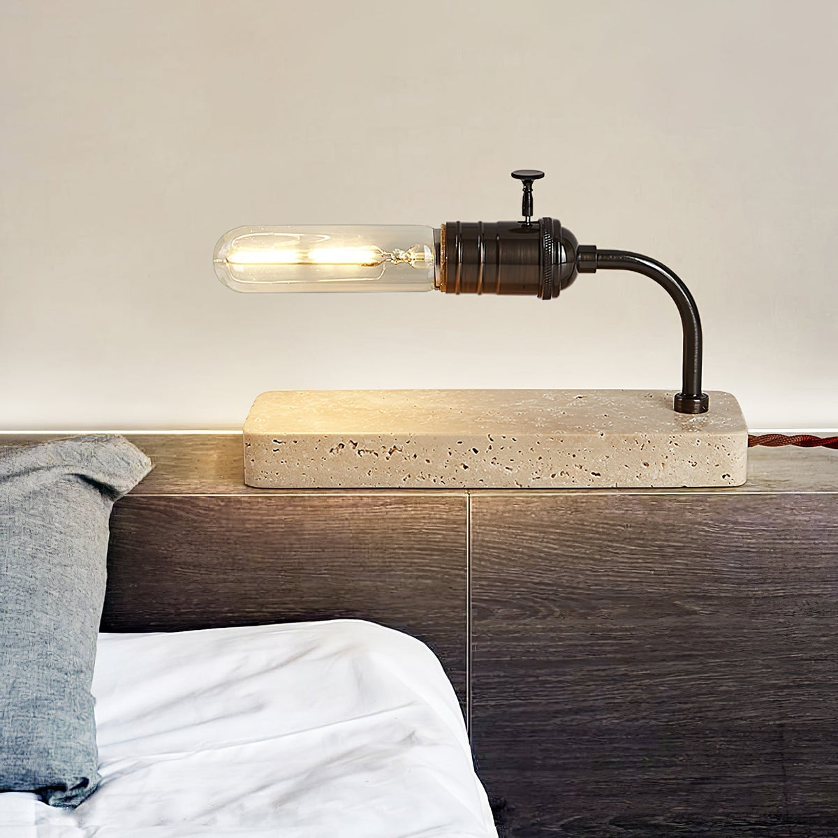 Travertine Vintage Tube Table Lamp by Tavilume - travertine small table lamp, view 2