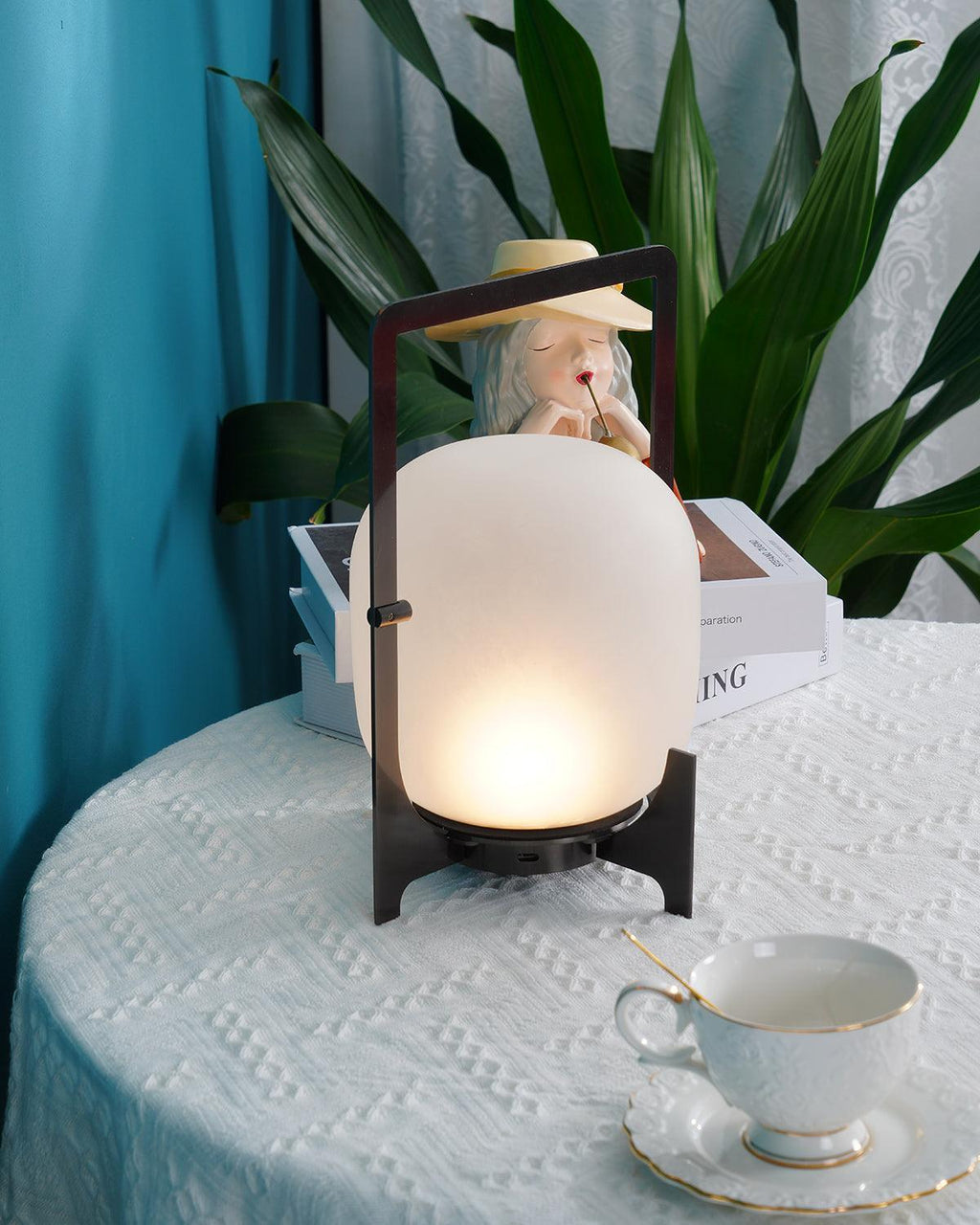 Black Twilight Lantern Table Lamp - ∅ 7.9″ x H 11″ Stainless Steel by Tavilume - glass small table lamp, view 20