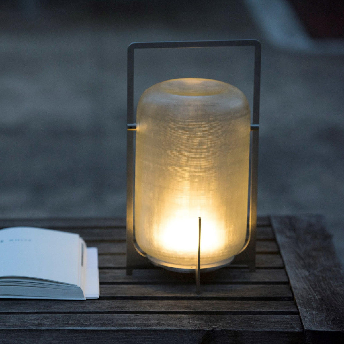 Steel Twilight Lantern Table Lamp by Tavilume - glass small table lamp, view 2