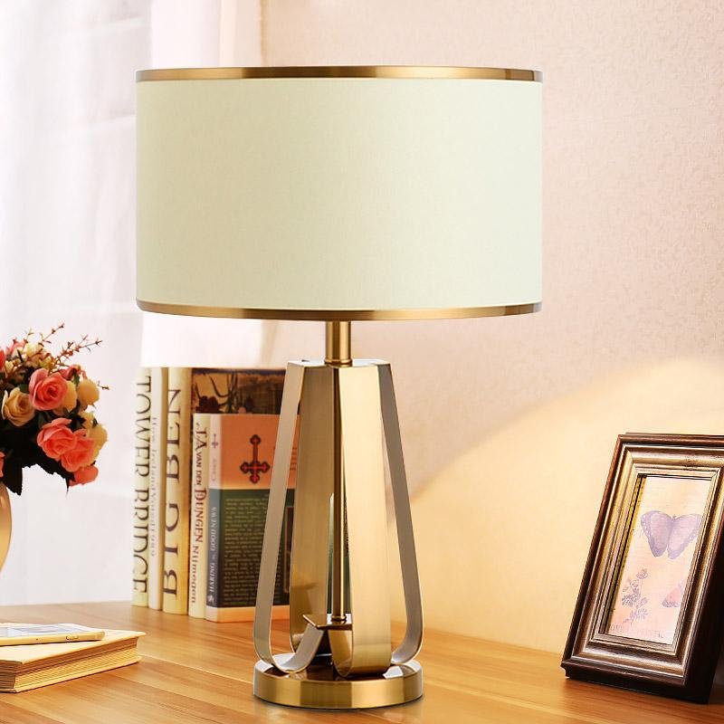 22 inch 1-Light Golden Faux Silk and Brass Geometric Table Lamp by Tavilume - brass medium table lamp, view 2