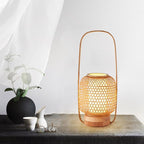 Rustic Woven Bamboo Table Lamp with Cylinder LED Light & USB Port by Tavilume - wood large table lamp, view 4