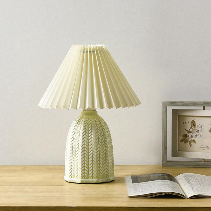 Vintage Tapered Pleated Linen Shade Ceramic 1-Light Table Lamp by Tavilume - ceramic small table lamp, view 1