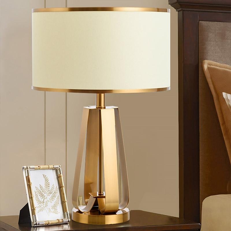 22 inch 1-Light Golden Faux Silk and Brass Geometric Table Lamp by Tavilume - brass medium table lamp, view 5