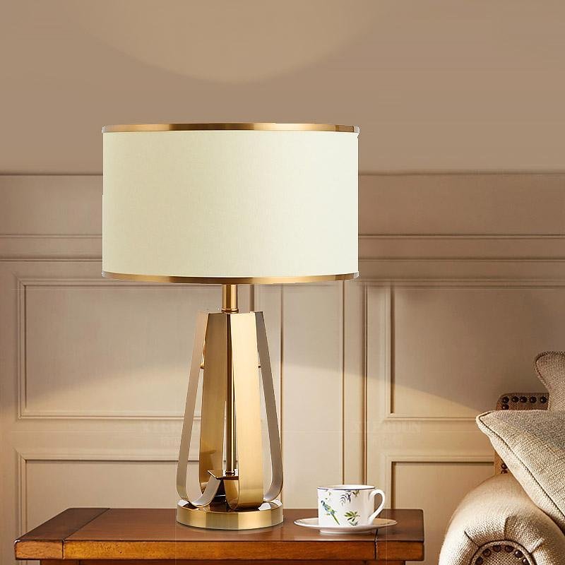 22 inch 1-Light Golden Faux Silk and Brass Geometric Table Lamp by Tavilume - brass medium table lamp, view 6