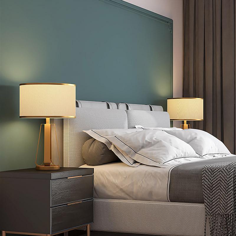 22 inch 1-Light Golden Faux Silk and Brass Geometric Table Lamp by Tavilume - brass medium table lamp, view 3