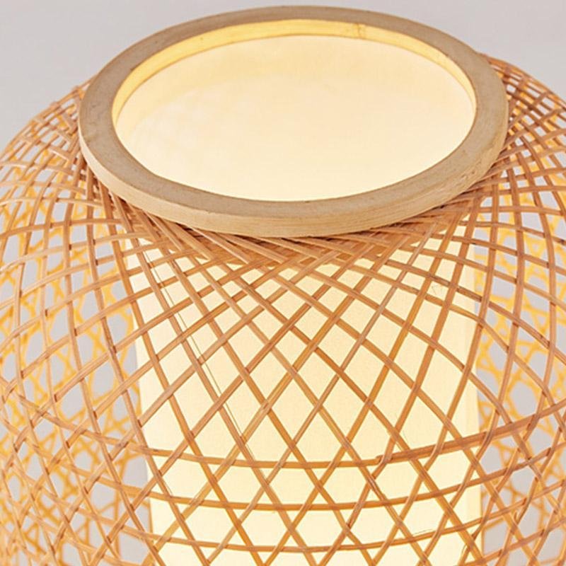 Rustic Woven Bamboo Table Lamp with Cylinder LED Light & USB Port by Tavilume - wood large table lamp, view 9