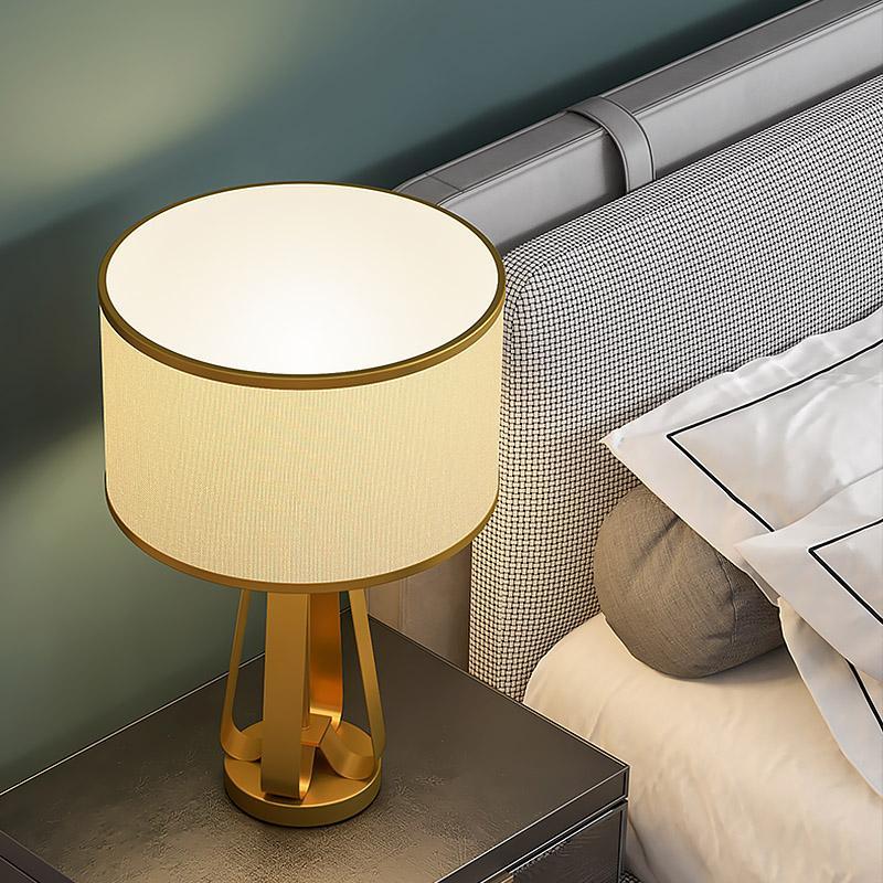 22 inch 1-Light Golden Faux Silk and Brass Geometric Table Lamp by Tavilume - brass medium table lamp, view 8