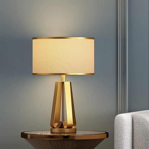 22 inch 1-Light Golden Faux Silk and Brass Geometric Table Lamp by Tavilume - brass medium table lamp, view 1