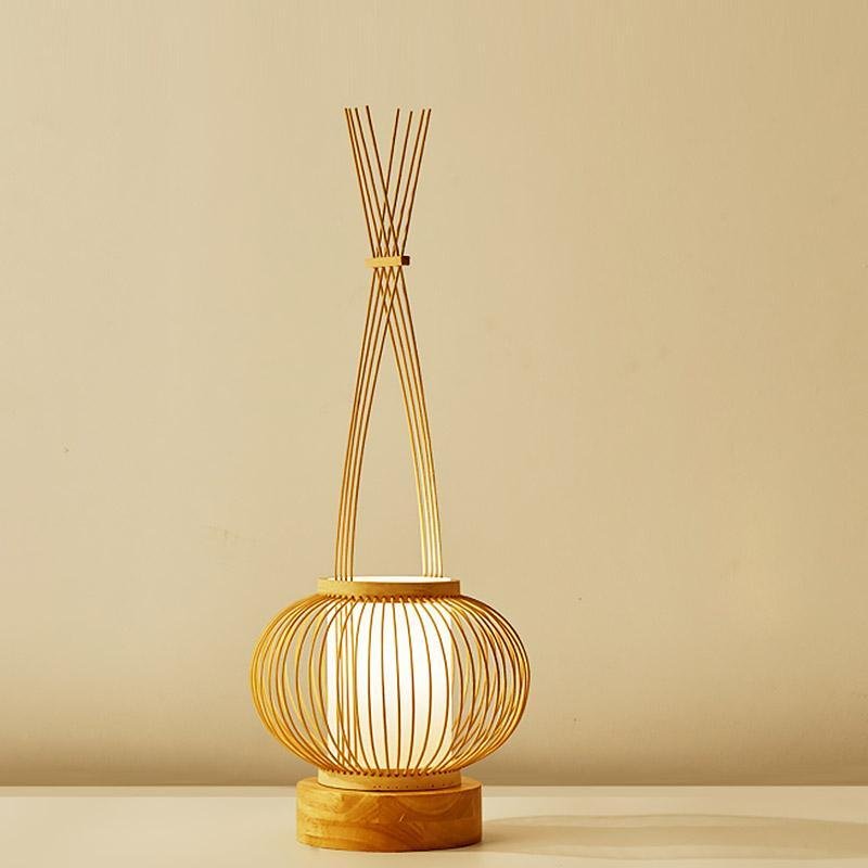 Rustic Woven Bamboo Table Lamp with Cylinder LED Light & USB Port by Tavilume - wood large table lamp, view 6