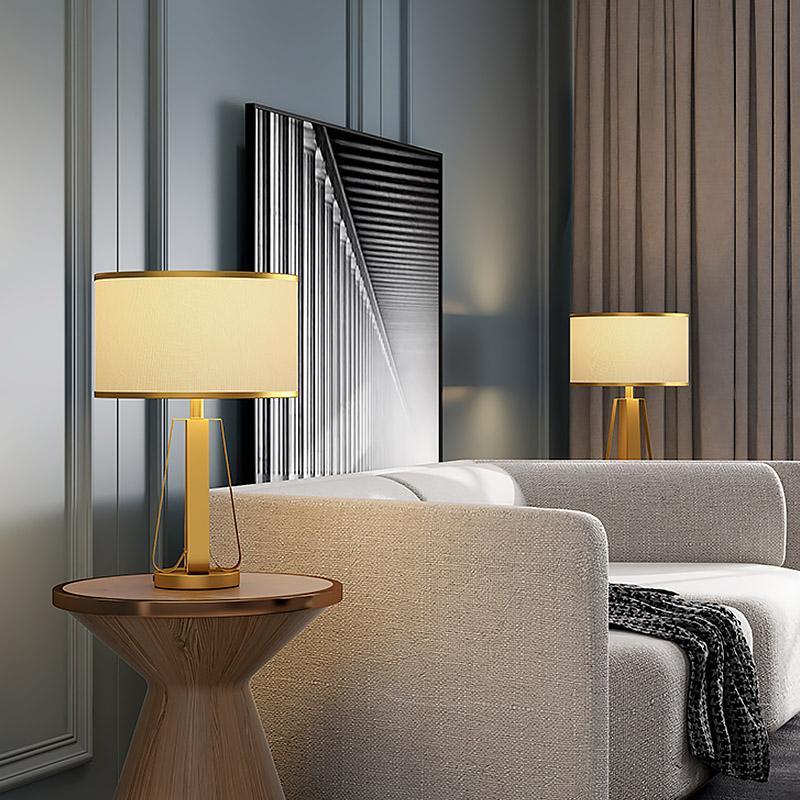 22 inch 1-Light Golden Faux Silk and Brass Geometric Table Lamp by Tavilume - brass medium table lamp, view 7