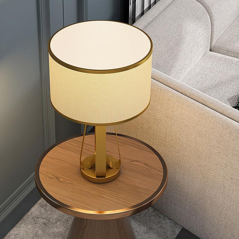22 inch 1-Light Golden Faux Silk and Brass Geometric Table Lamp by Tavilume - brass medium table lamp, view 9