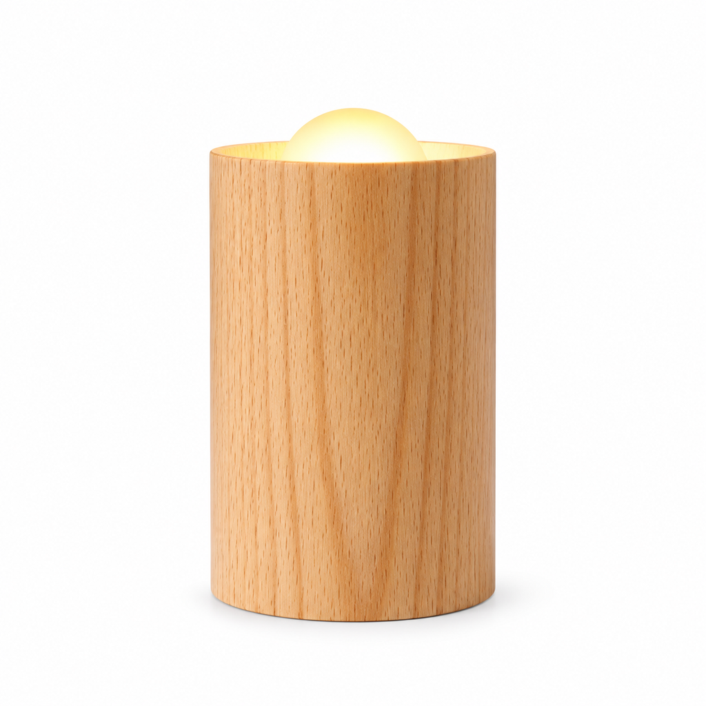 Candlelight Ambient Wood Cylinder Accent LED Table Lamp by Tavilume - wood small table lamp, view 1