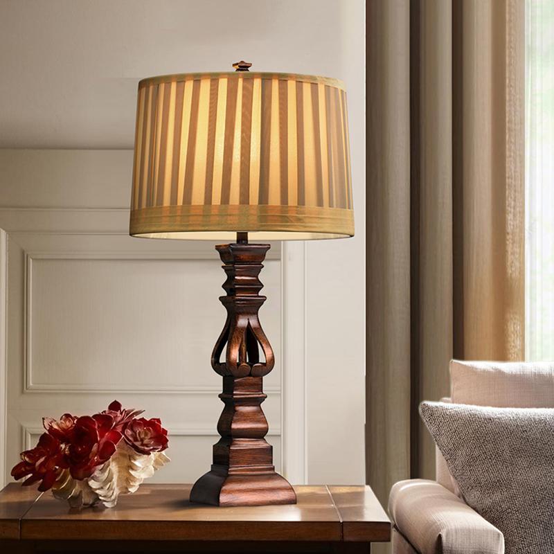 Stripe Drum Shade Antique Rustic Style Tower Table Lamp by Tavilume - resin small table lamp, view 1