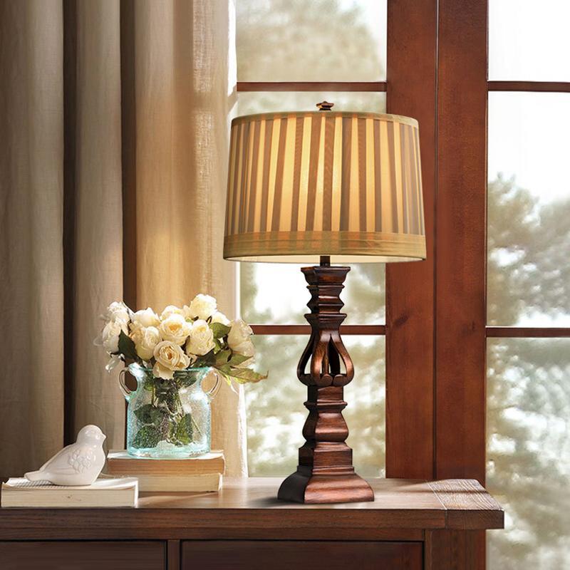 Stripe Drum Shade Antique Rustic Style Tower Table Lamp by Tavilume - resin small table lamp, view 2