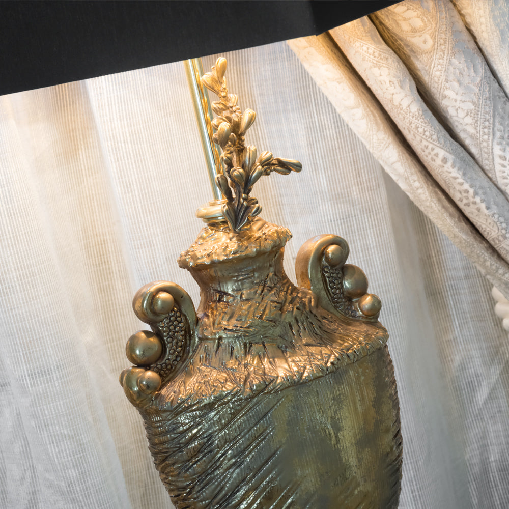 Elegant Majolica Gold Plated Table Lamp by Tavilume - brass large table lamp, view 2