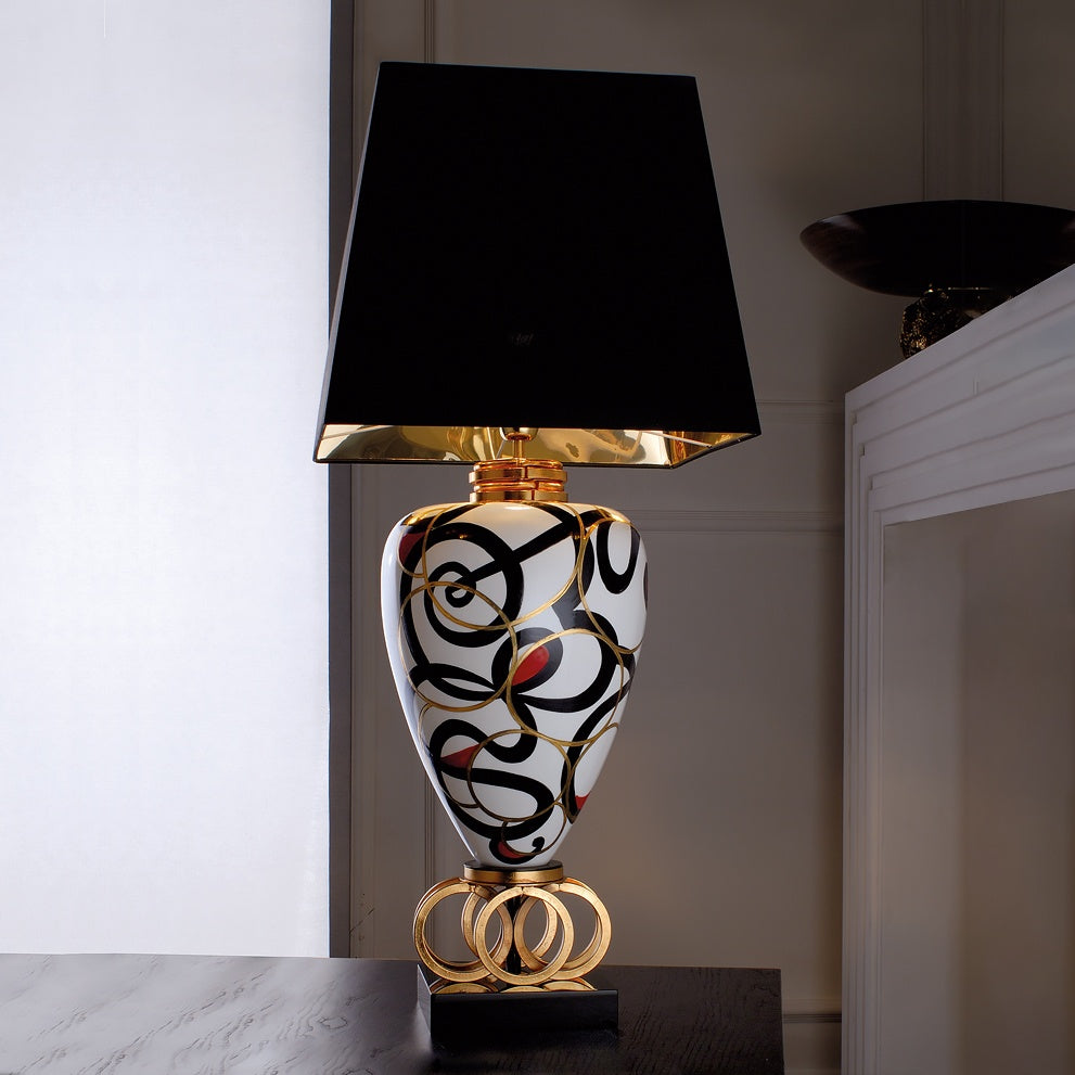 Exclusive Black And White Majolica Table Lamp by Tavilume - wood large table lamp, view 1